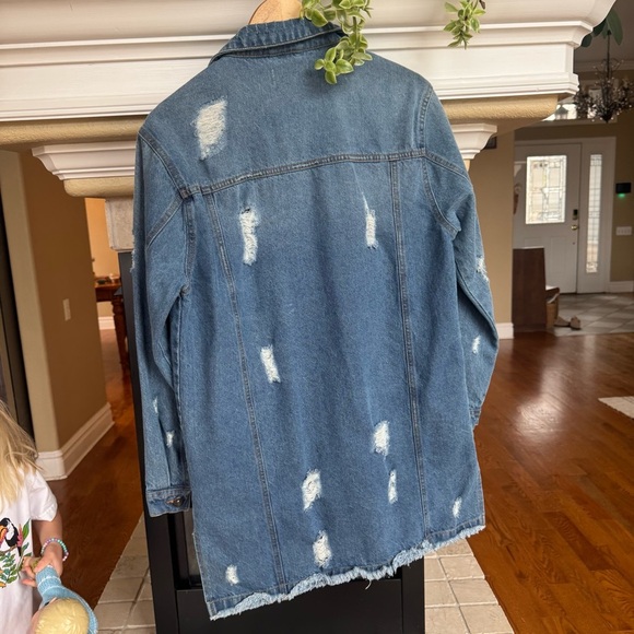 Blue Age Denim Distressed Oversized Button Front Jacket Size Large - Picture 5 of 5